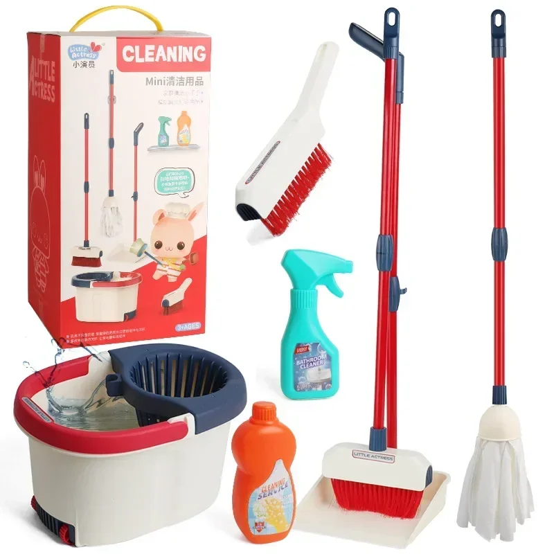 

High Quality Children's sweeping toys broom mop brush detergent tools to clean house play cleaning play house toys for baby gift