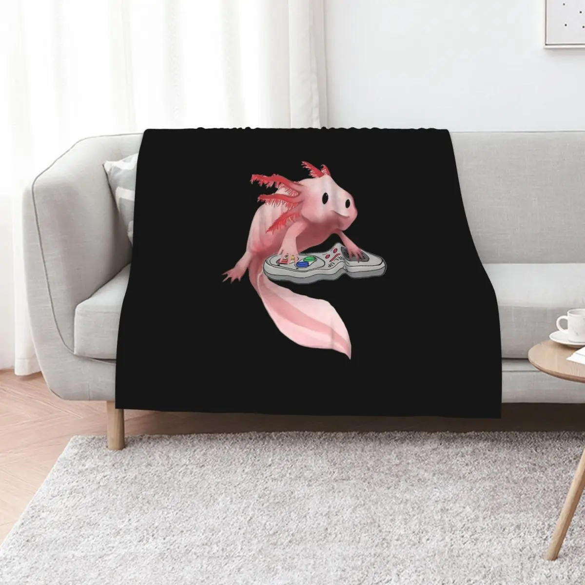 Axolotl Fish Playing Video Game White-Axolotl Lizard Gamers Throw Blanket Decorative Sofa Single Comforter anime Blankets