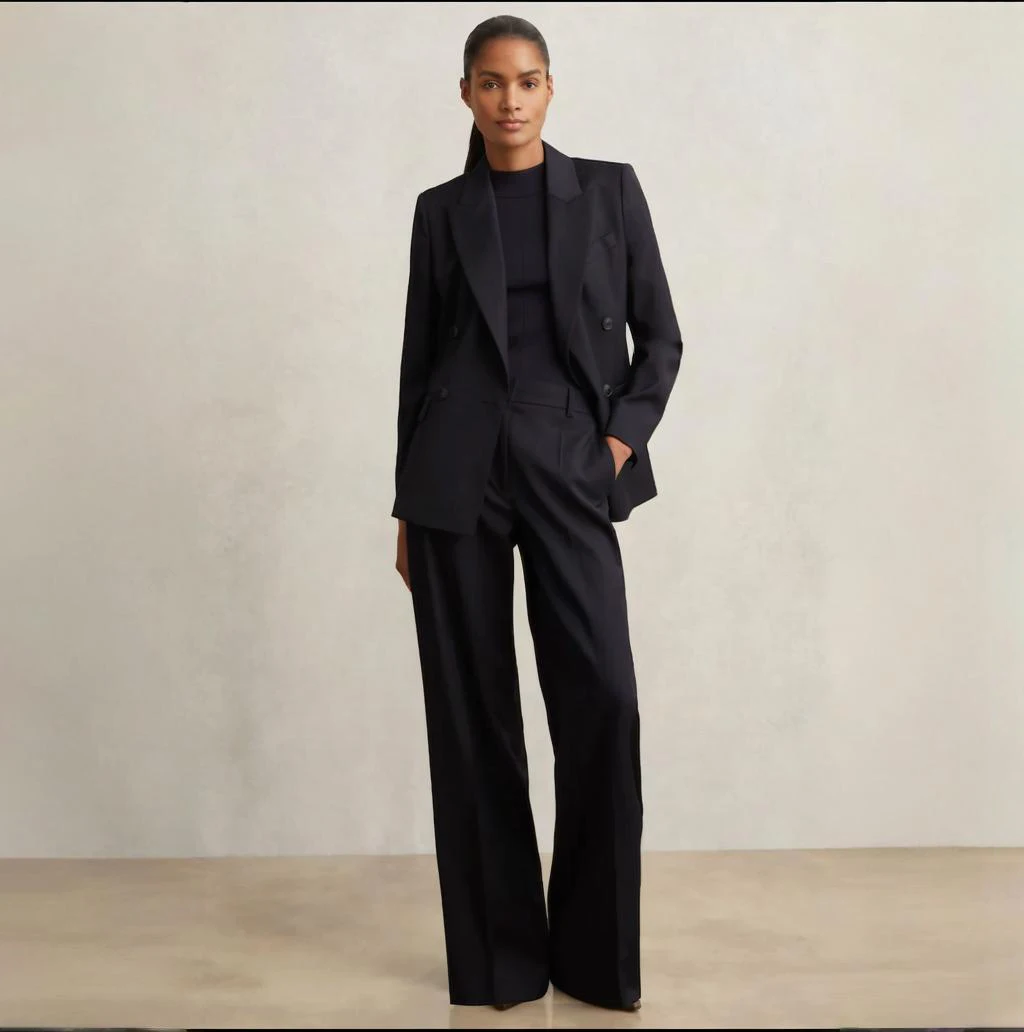 Petite Wool-Blend Wide-Leg Suit Women's 2 Piece Business Suit Casual Office Outfits Elegant Pantsuit Set Customize