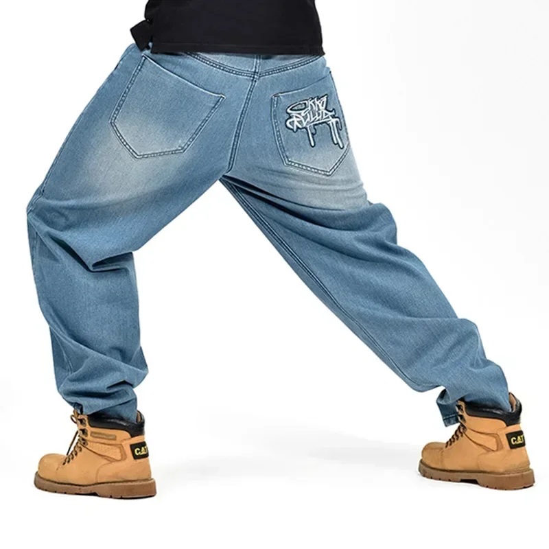 

Baggy Jeans Men Hip Hop Skateboard Pockets Letter Printing Denim Pants Loose Fit High Waist Trousers 2024 Denims Streetwear