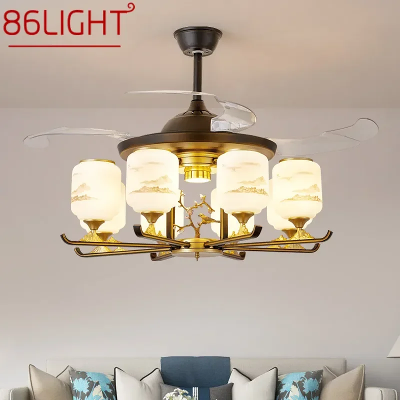 

86LIGHT Modern Stealth Fan Light Luxury Living Room Restaurant Bedroom Ceiling Fan Light Remote LED Electric Fan Light