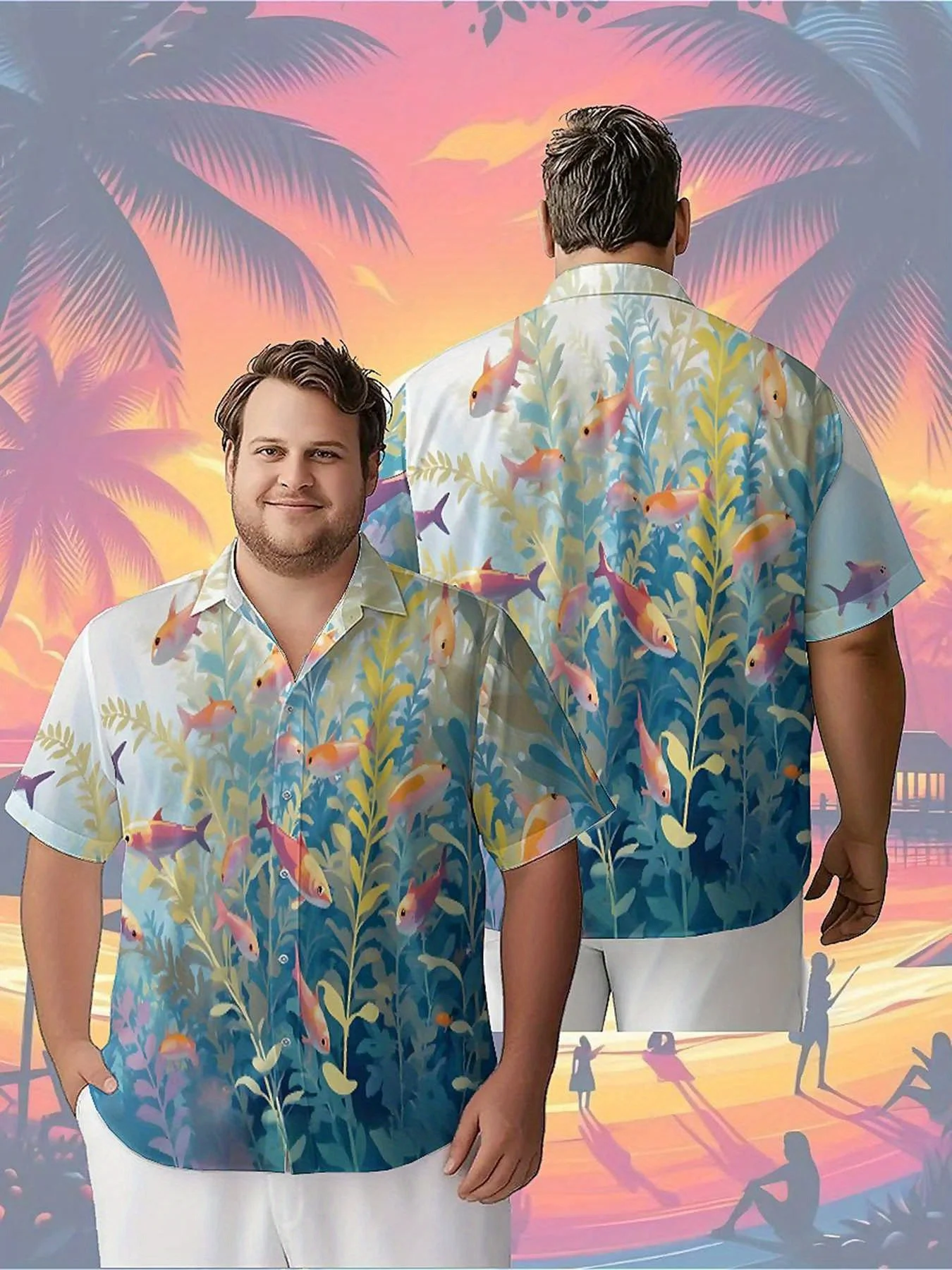 Men's Plus Size Hawaiian ShirtsTropical Fishpattern,Unisex Baggy Aloha Shirts,summer Alternative Clothing
