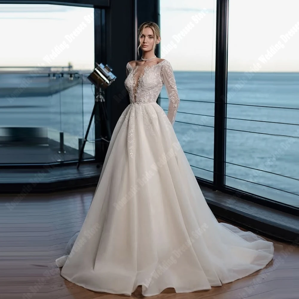 

Off The Shoulder Wedding Dresses For Women Sexy Lace Long Sleeves Prom Gowns Mopping Length Princess Vestido De Novia Customized