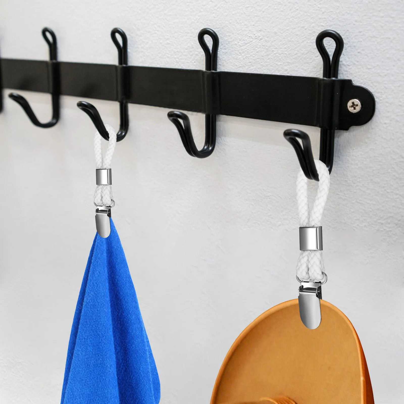 

16pcs Bath Towel Clips Cotton Rope Anti Rust Metal Bathroom Kitchen Hanging Accessories White Corn Pattern Secure