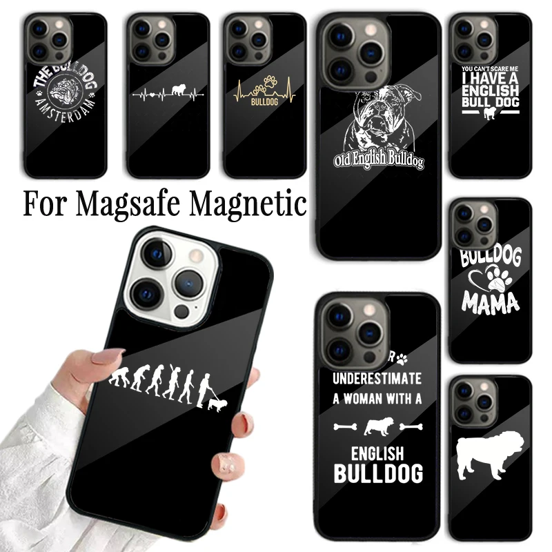 Phone Case For iPhone 16 15 14 13 12 Mini 11 Pro Max Plus Magsafe Magnetic Wireless Charging Cover English Bulldog heartbeat TPU