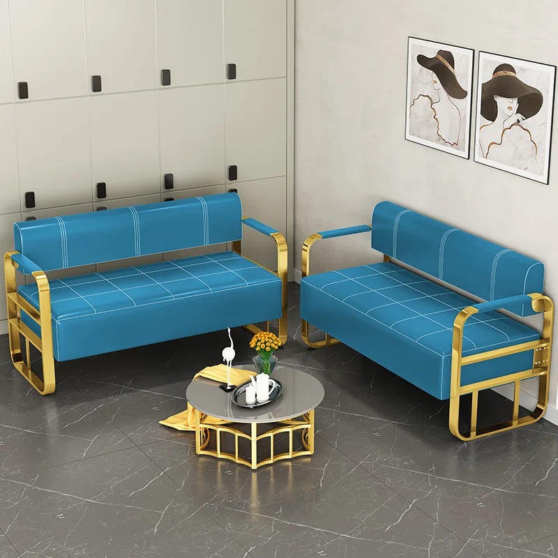 Divano per barbiere Sedia d'attesa Parrucchiere Cliente Salone per unghie Area di riposo Divano con striscia in acciaio inossidabile