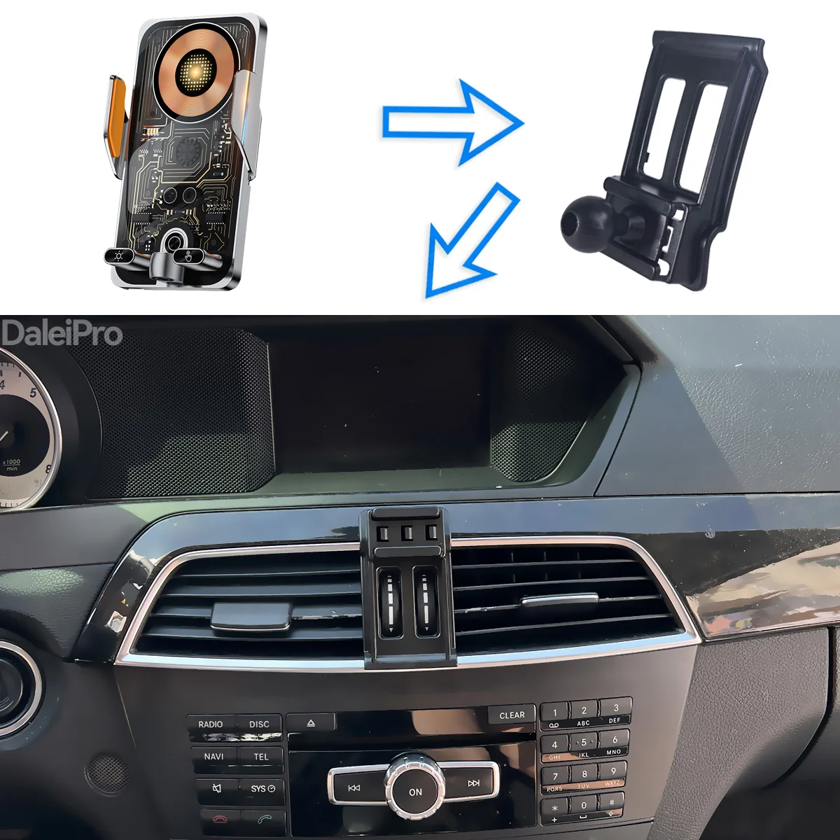 Für Mercedes Benz C-Klasse 2011 2012 2013 W204 Auto-Handyhalterung Kabelloses Ladegerät Magsafe-Halterung Automatische Klemmung Starker Magnet