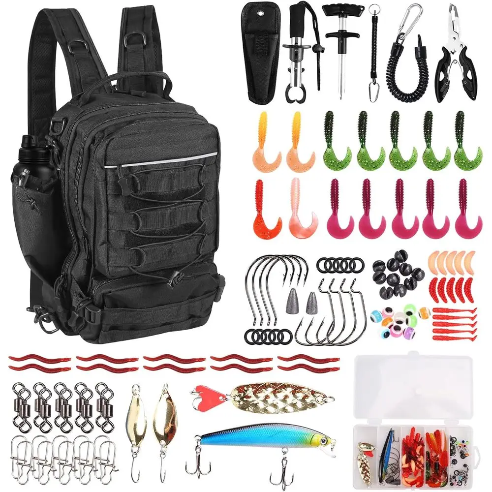 

117-Piece Waterproof Fishing Backpack Set with Tackle Box, Tools, Pliers, Hook Remover, and Lip Gripper - Perfect Gift for Fishe