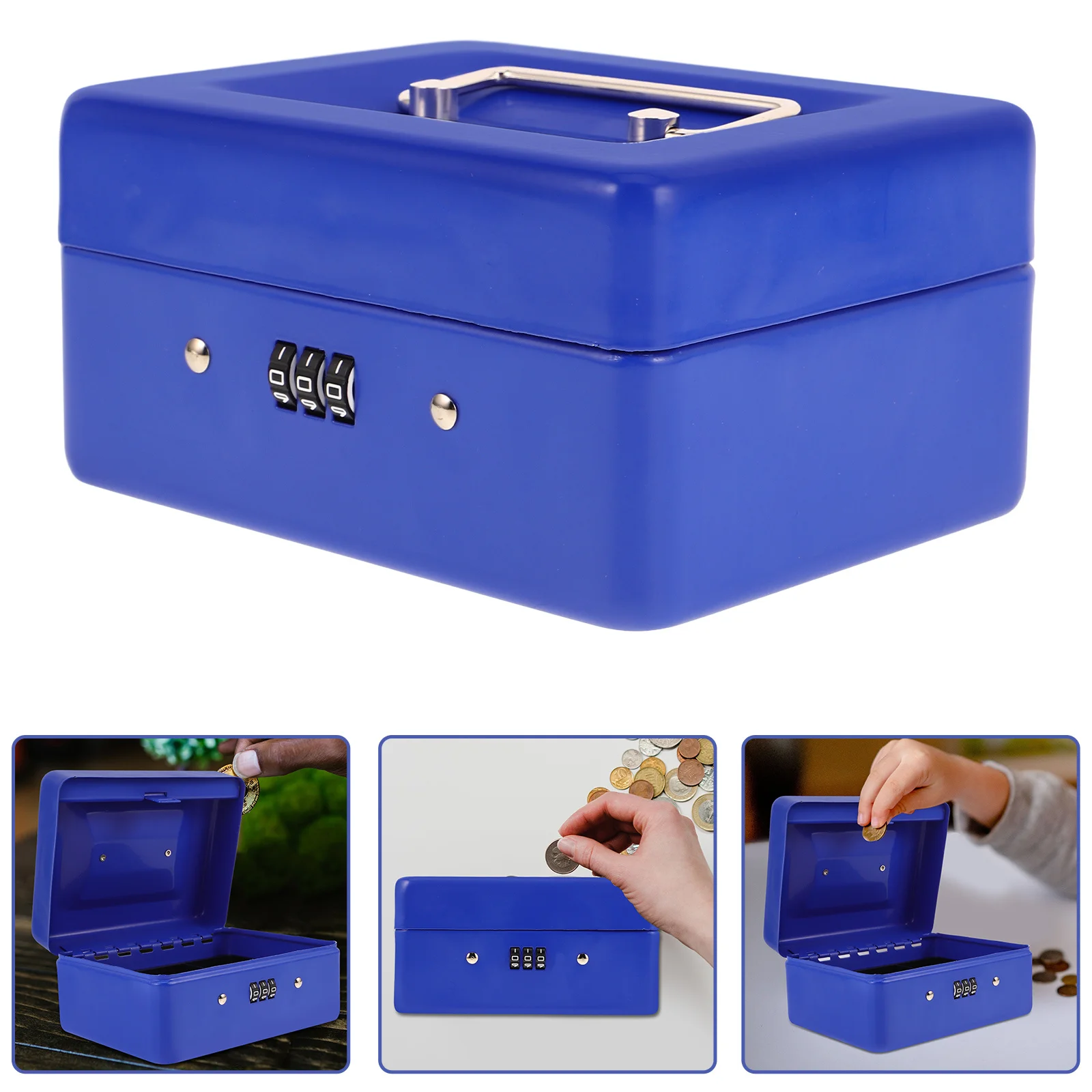Caja de efectivo grande con cerradura, organizador de dinero de Metal grueso de 5,8 pulgadas, bandeja extraíble, lata de almacenamiento portátil para efectivo, caja fuerte para objetos de valor