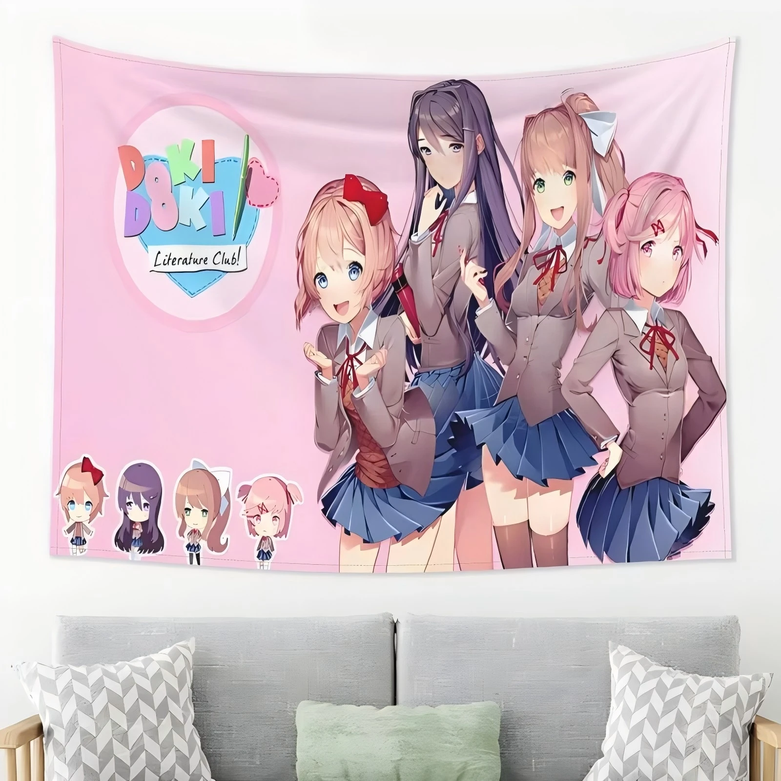 1 Stück D-Doki L-Literature C-Club Wandteppich, INS-Stil, niedlicher Anime, ideal für Schlafzimmer, Studentenwohnheim, Spielzimmer, Kawaii Anime Wanddekoration für Zuhause – Detail 2