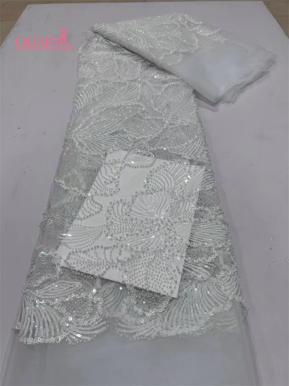 Najnowsza gorąca sprzedaż Moda Afryka Koronkowa tkanina Wysokiej jakości ręcznie robiona koronka z haftem z koralikami Cekiny Impreza na suknię ślubną