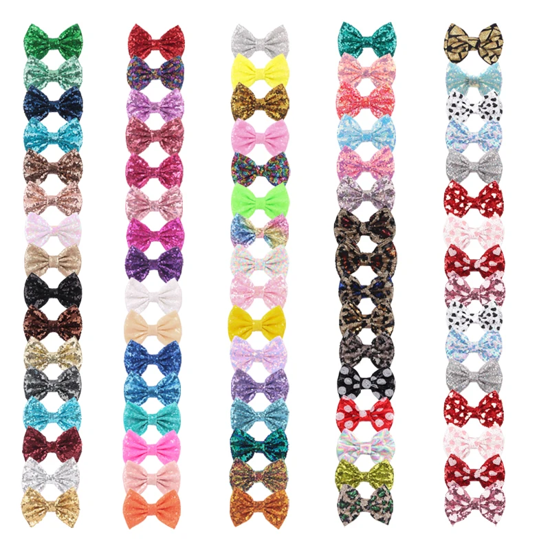 

ZHEZE 10pcs/lot Sweet Bowknot Shiny 5-inch Sequined Bowknot DIY Decorative Hair Accessory Shoe and Hat Accessory Girls' Hairpin
