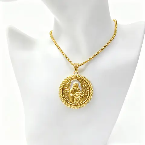 60/45 CM Simple Round Virgin Mary St. Jude Cross Gold-Plated Stainless Steel Necklace Classic for Men Women Daily Party Jewelry