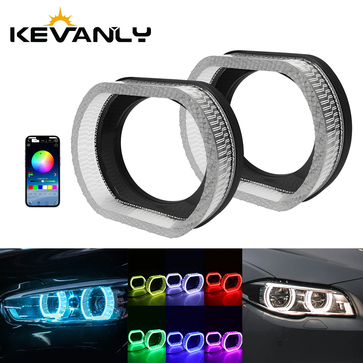 

3 Inch 1/2pcs Car Front Headlight Led Angel Eyes Decorative Light Oval Colorful Halo Rings Aperture Angel Eye Modified Accessory