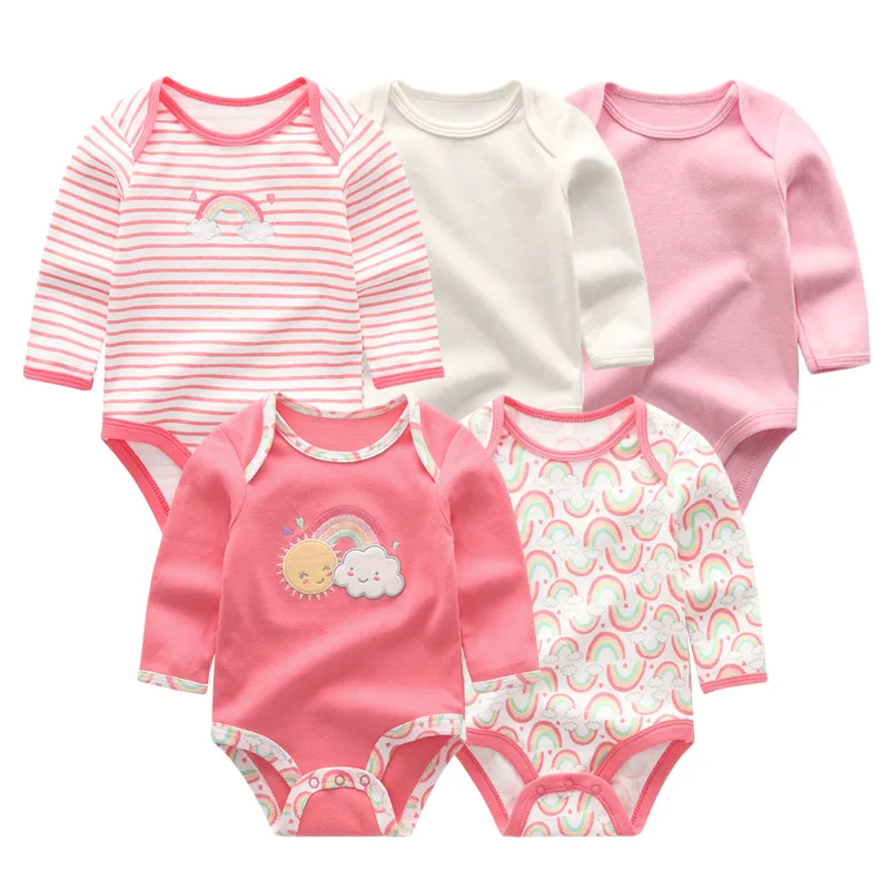 Cartoon 5 Pcs/Lot Spring Autumn Long Sleeve Baby Girl Bodysuits 100%Cotton Soft Infants Clothes