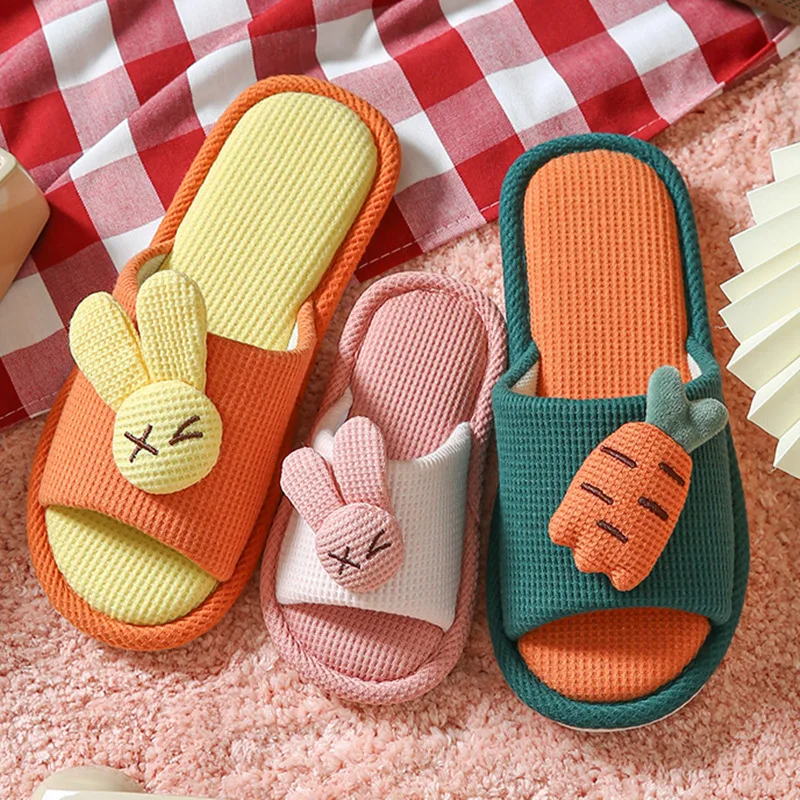 Children's Linen Slippers Parent-Child Style Indoor Home Use Anti-Slip Flat Sandals Cotton Linen Four Seasons Wear