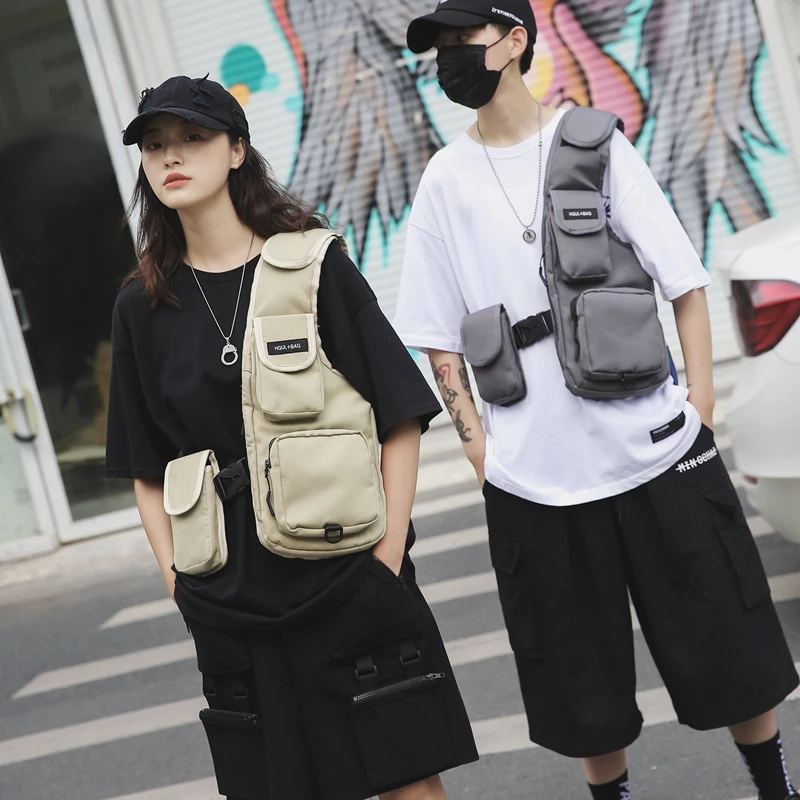 

Simple Casual Cool Travel Pure Color Functional Workwear Outdoor Multi Pocket Personalized Street Rap Vest Bag