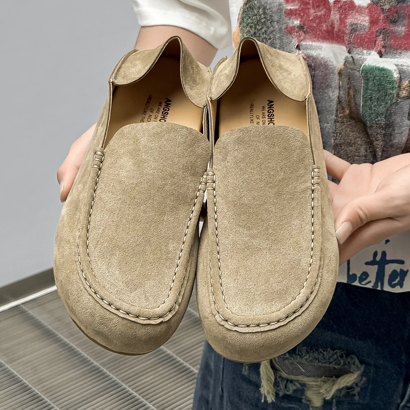 Old money wind heightened comfortable Doudou shoes two wear retro classic foot loafers