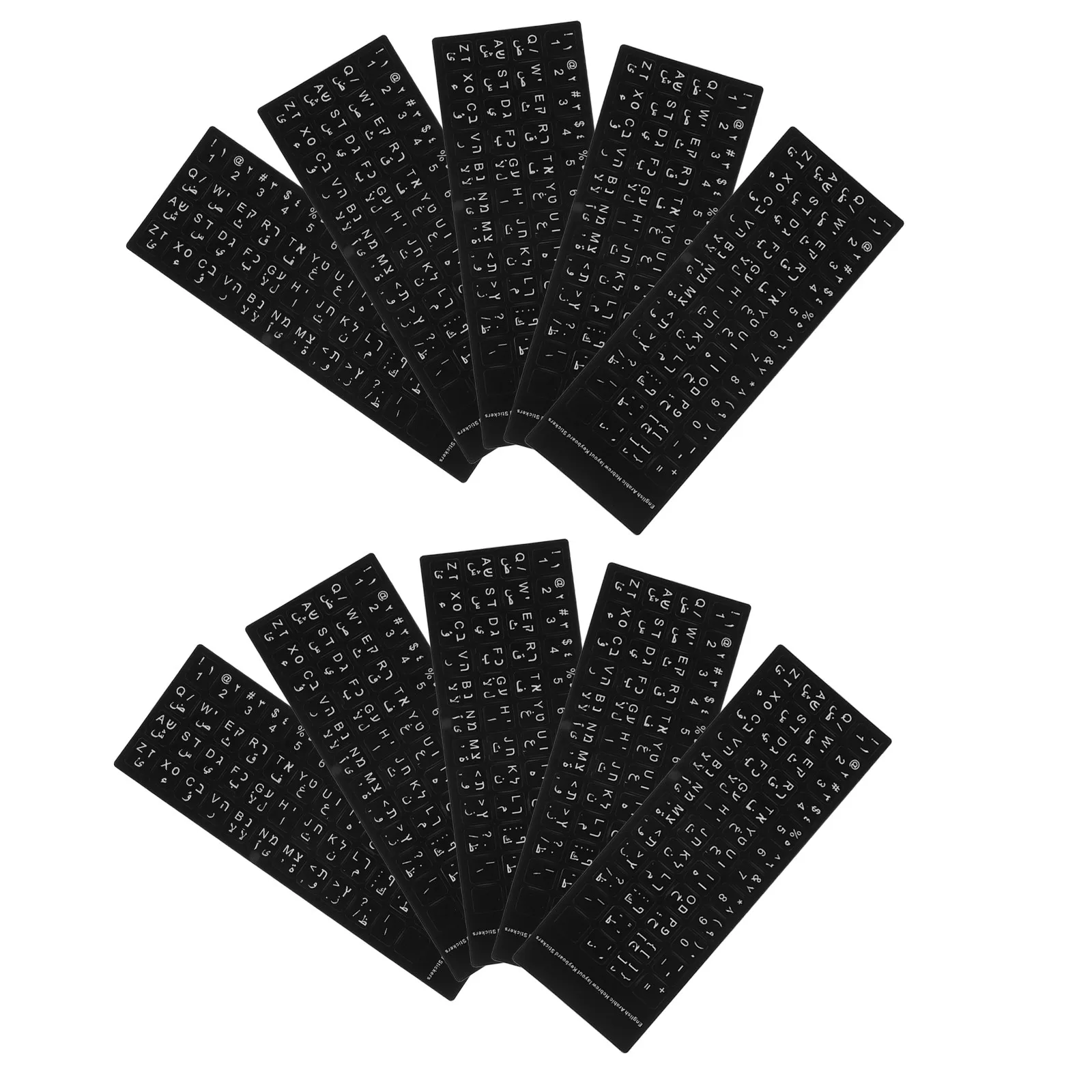 10Pcs Keyboard Sticker Set English Arabic Hebrew Precise Fit Matte Replacement Key Labels for Laptop Desktop Gaming Typing