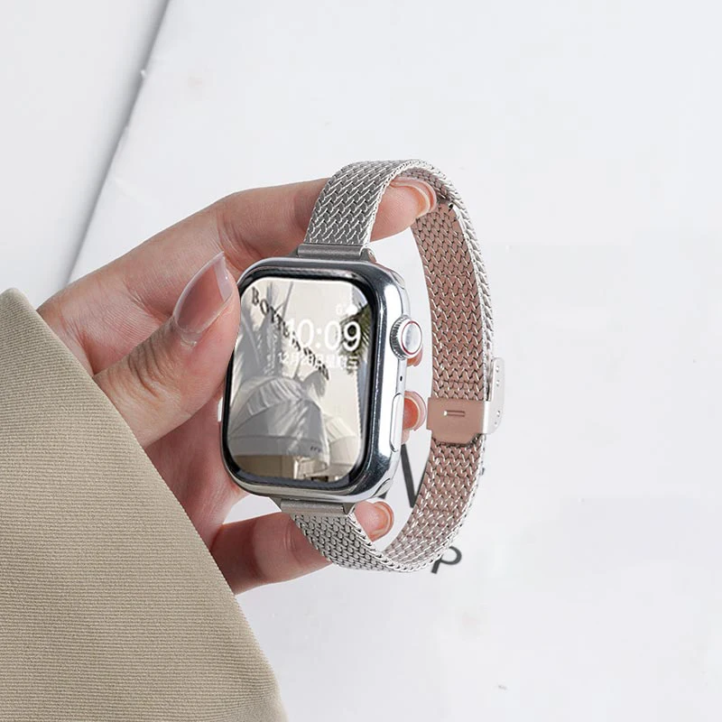 Wrist Strap For Apple Watch Band 45mm 44mm 42mm width 14mm Metal ear of wheat Stainless Steel Bracelet Iwatch Serie for women