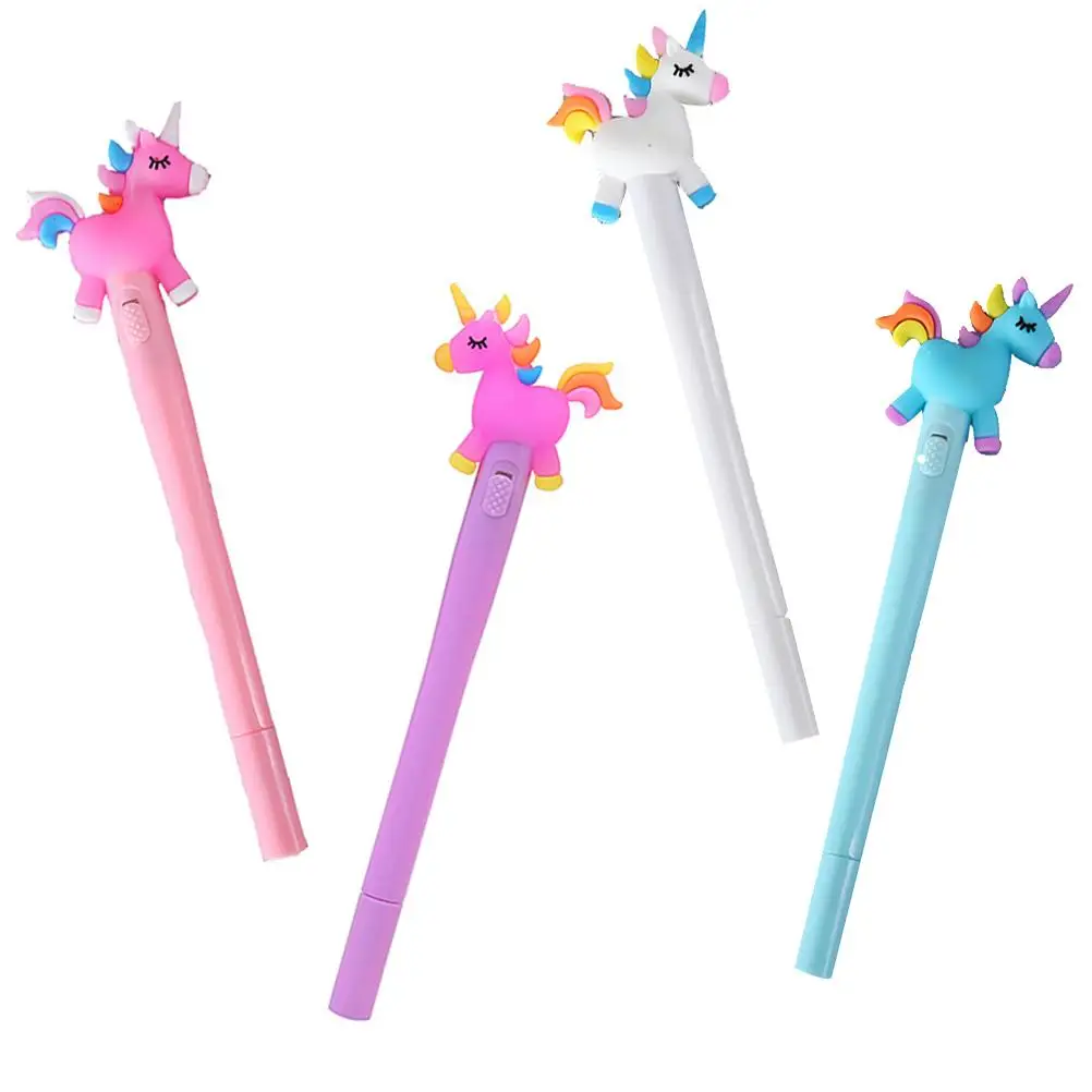 

4 Pcs Glowing Cartoon Horse Stationery Pens Smooth Writing Quick Dry Portable Kids Students School Office Supplies