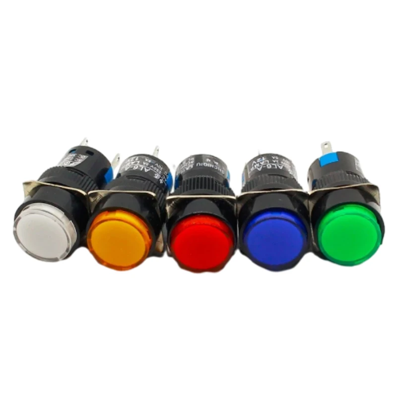 16mm DC 6V 12V 24V 220V LED Push Button Switch Blue Green Red Yellow White lamp Fixed Pushbutton Switches Latching Push On Start