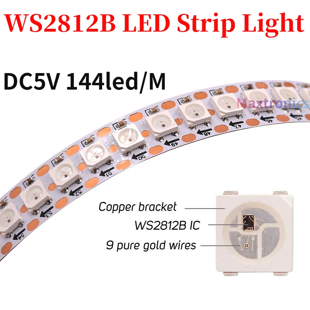 شريط إضاءة ليد لديكور الغرفة WS2812B ، RGB ذكي ، أسود ، أبيض ، PCB ، IP30 ، 65 ، 67 ، WS2812 ، IC ، LEDs ، DC5V ، 1-2m