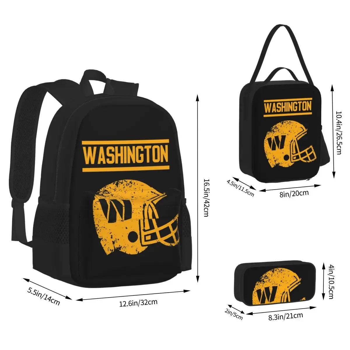 Washington Commanders Helmet Backpacks Boys Girls Bookbag Children School Bags Kids Rucksack Lunch Bag Pen Bag Three-Piece Set