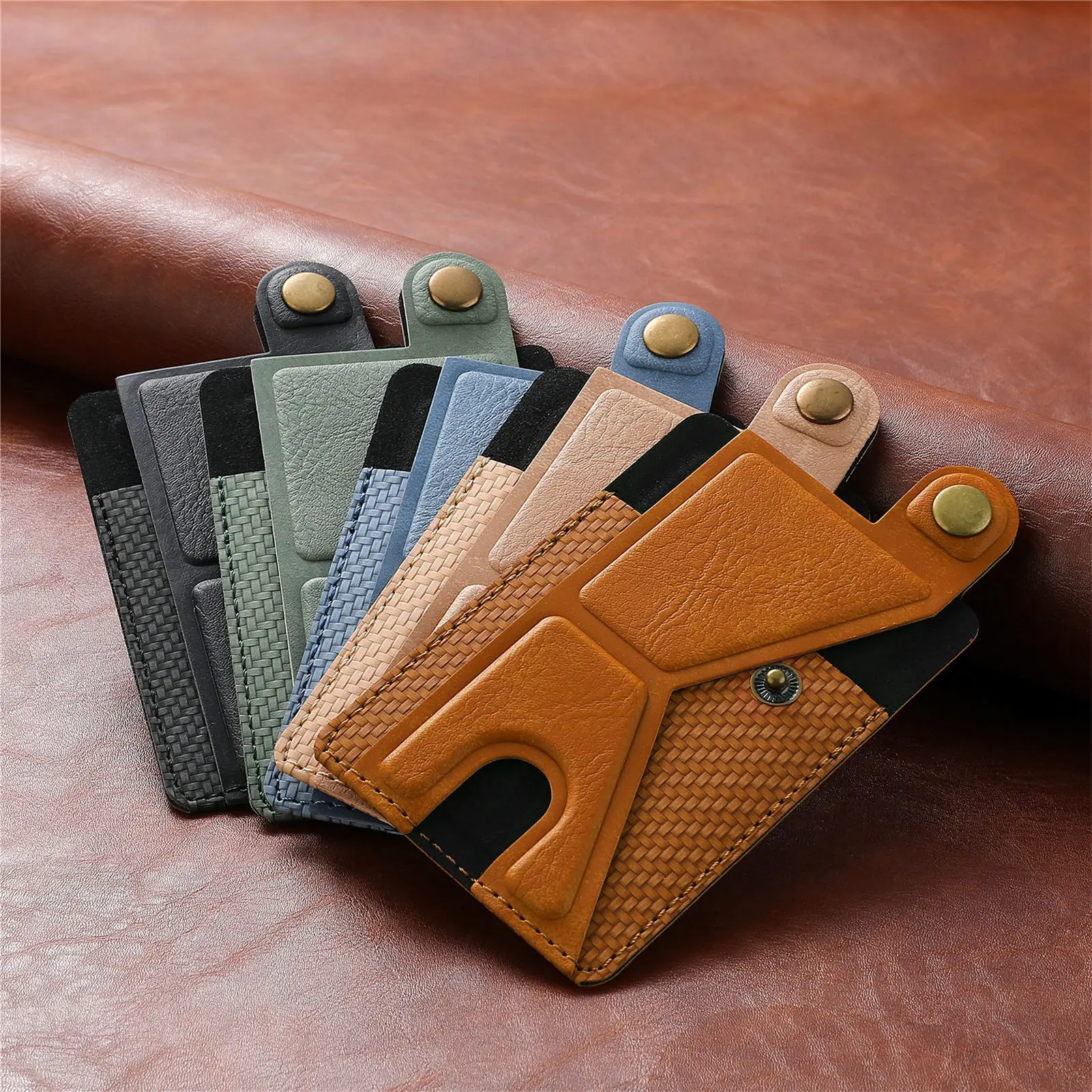 Custodia multifunzionale per scheda con staffa magnetica con cinturino magnetico per borsa per carte del telefono cellulare con copertura per carte in pelle PU in gomma da 3M