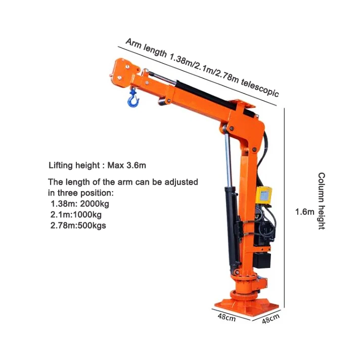 2026 Hot Selling12V 24V Rotating 2T 4400Lbs Remote Control Vehicle Vans Pick-ups Truck Bed Hydraulic Truck-Mounted Crane