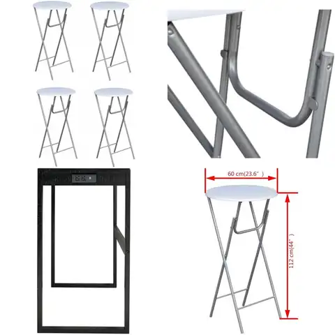 Set of 4 Outdoor Bar Tables, Round High MDF Wood White Folding Standing Bistro Tables