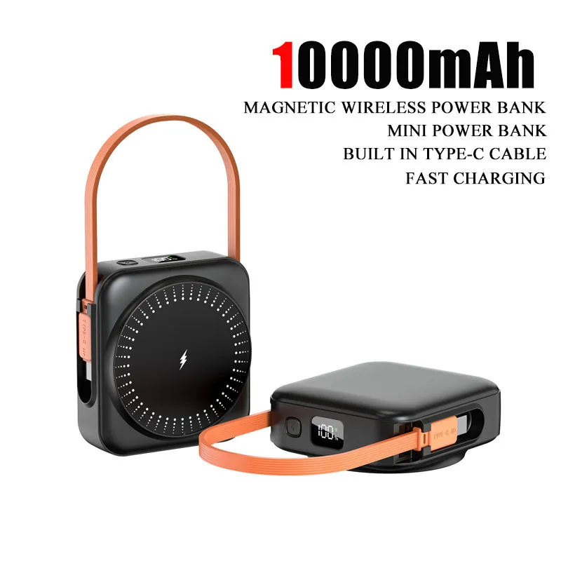 

Магнитный беспроводной внешний аккумулятор 10000 мАч PD22.5W, портативное зарядное устройство с быстрой зарядкой и кабелем типа C для iPhone 15 14 Xiaomi