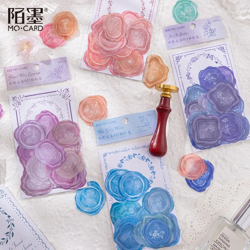 30Pcs Vintage Antique Sealing Wax PET Sticker Envelope Seal Stickers For DIY Diary Journal Decoration Sticker Album Scrapbooking