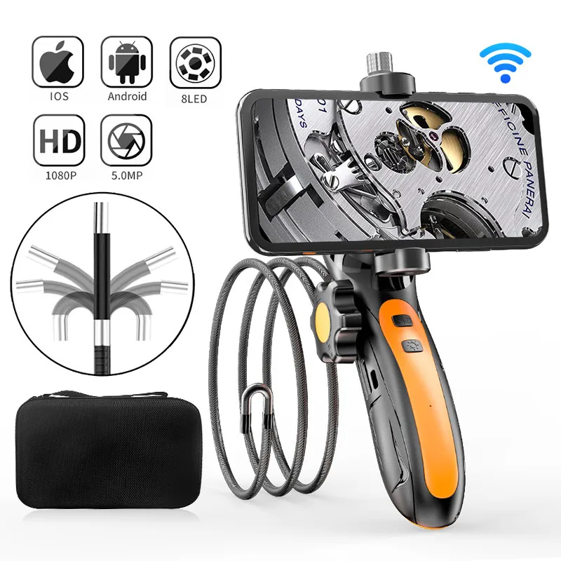 

Wifi Flexible Endoscope with Camera Rotation 360 degrees Inspection Borescope 8mm Waterproof Lens HD for Vehicle Engine Pipe