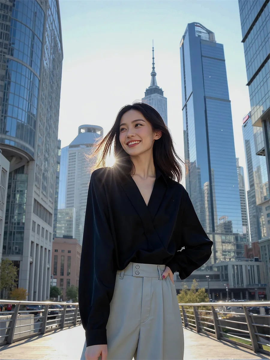 

Рубашки Женские топы с длинными рукавами с асимметричным подолом и минималистичным дизайном, идеально подходящие для шикарных весенне-летних нарядов