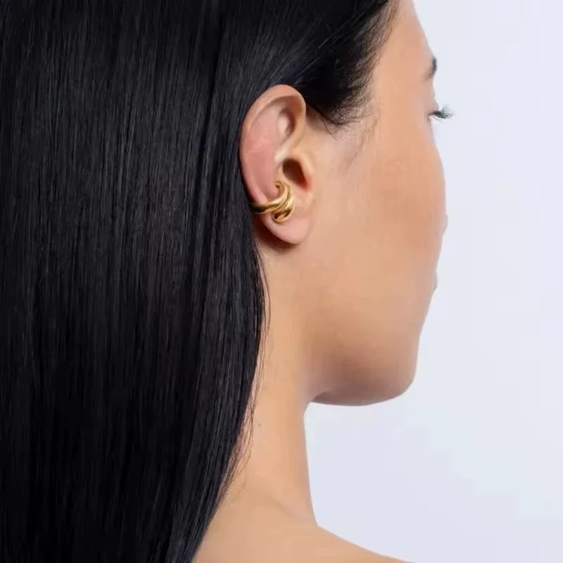 LATS Punk Piercless Ear Clip Earring for Women Classic Gold Color Trendy Ear Cuff Girl Y2K Gift Simple Daily Wear Jewelry - view 3