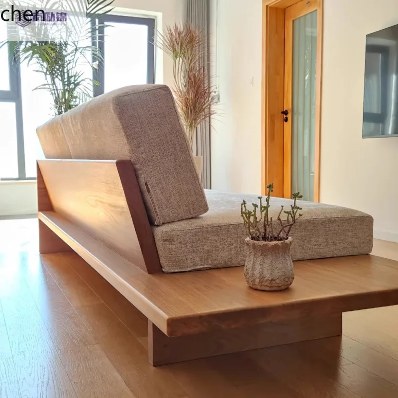 ZML Solid Wood Fabric Sofa for Living Room Small Modern Simple Detachable Washable Double or Triple Seater Natural Wood Sofa