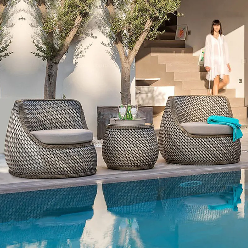 Outdoor leisure rattan chairs, rattan sofa courtyard, garden waterproof and sunscreen terrace, outdoor furniture terrace