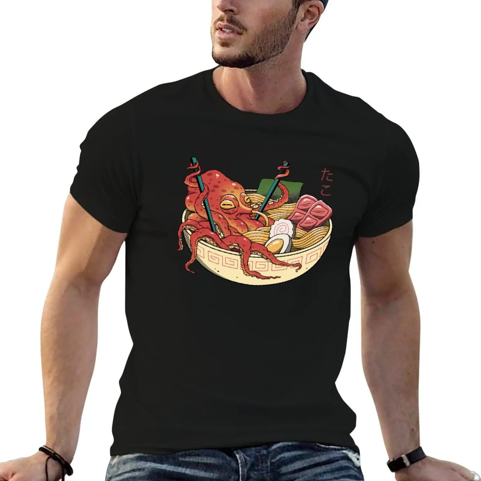 Camiseta de algodón t Tako 100% camisas Ramen t camisas de algodón hombre