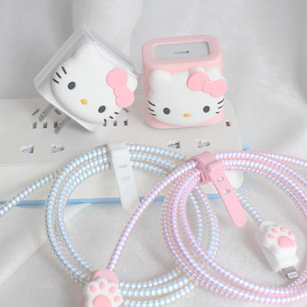 Sanrio Hello Kitty IPhone Charger Protective Case 3D Cartoon Cute Data Cable Protection Case 20W 18W Ipad USB Data Cable Cas