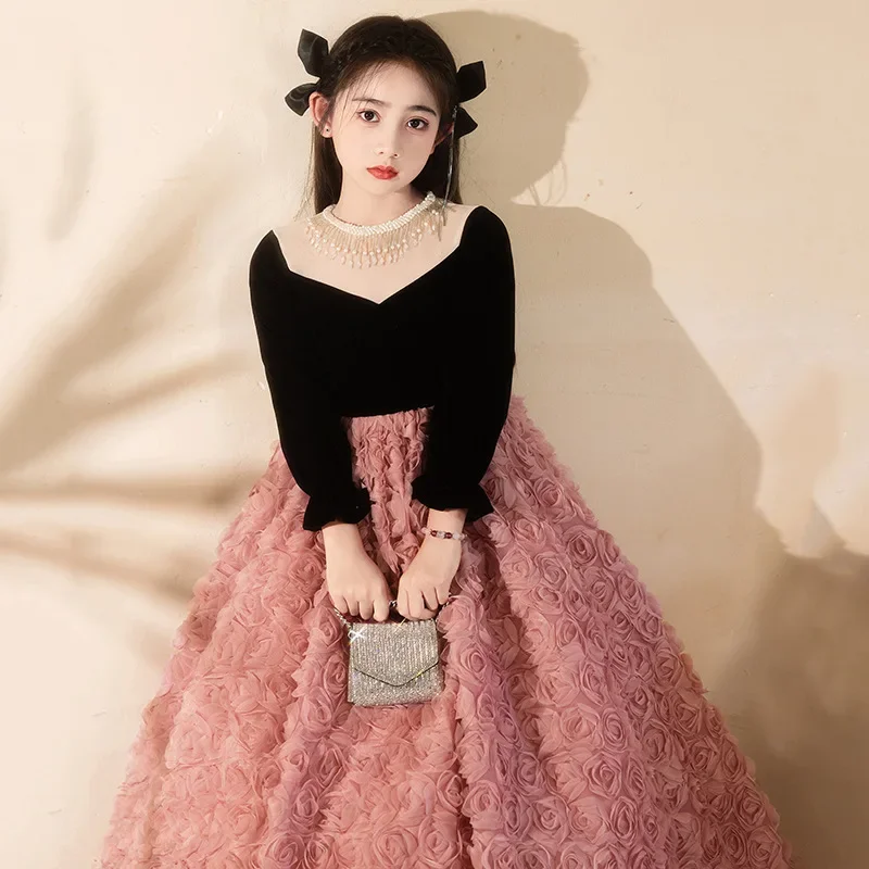 

Elegant Flower Dresses Kids Birthday Party Formal Occasions Banquet Evening Dress Luxury High-End Princess Clothing For Girls