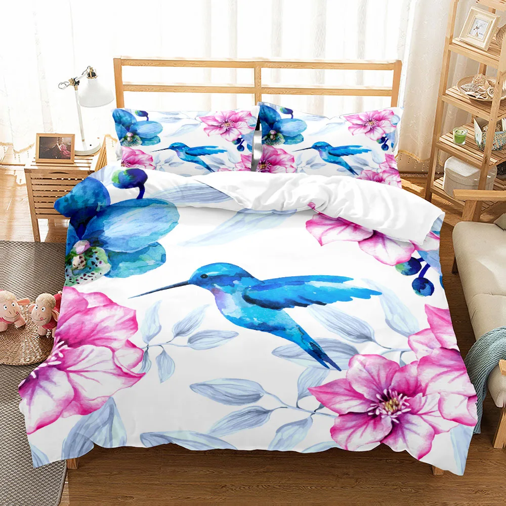 

Watercolor Birds Flowers Duvet Cover Set UK Single Double Queen US Twin Full King Size Among Bed Linen Set