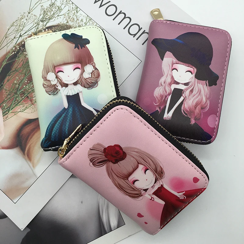 Dompet Mini Tempat Kartu Identitas Wanita Fashion Dompet Klip Uang Kecil Lucu Kualitas Tinggi Kulit PU Dompet Pendek Koin Anime