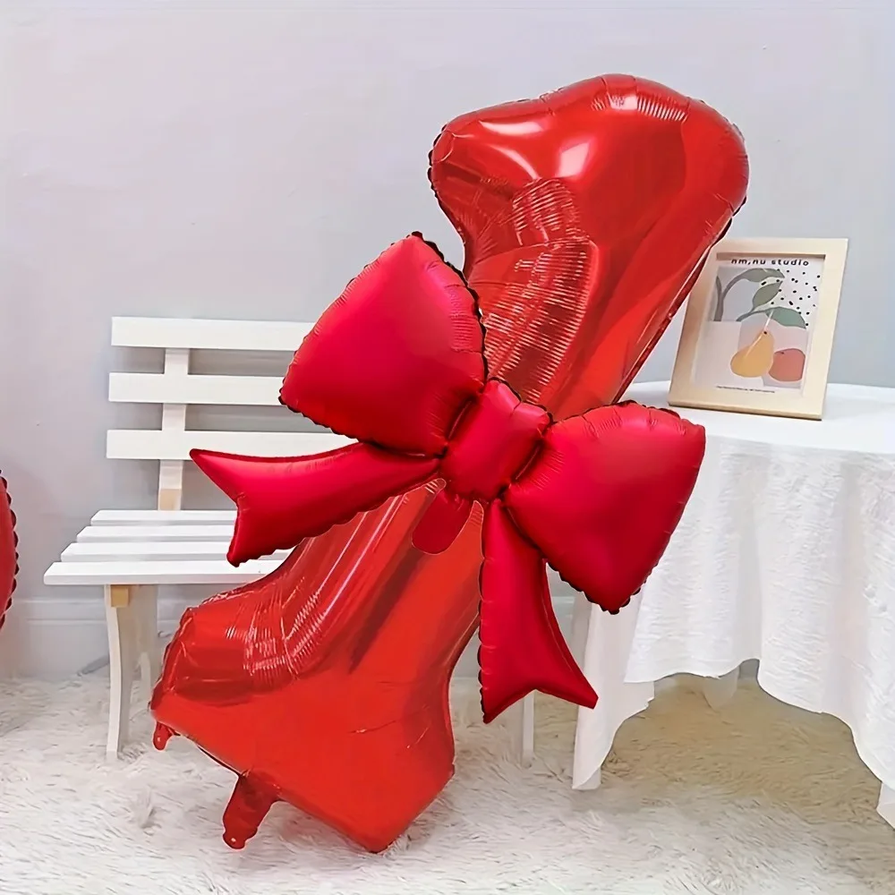 Trendy Large 32inch Number Digital 0-9 Balloon with Red Bowknot Red Foil Balloons Anniversary Decoration Birthday Party Balloons