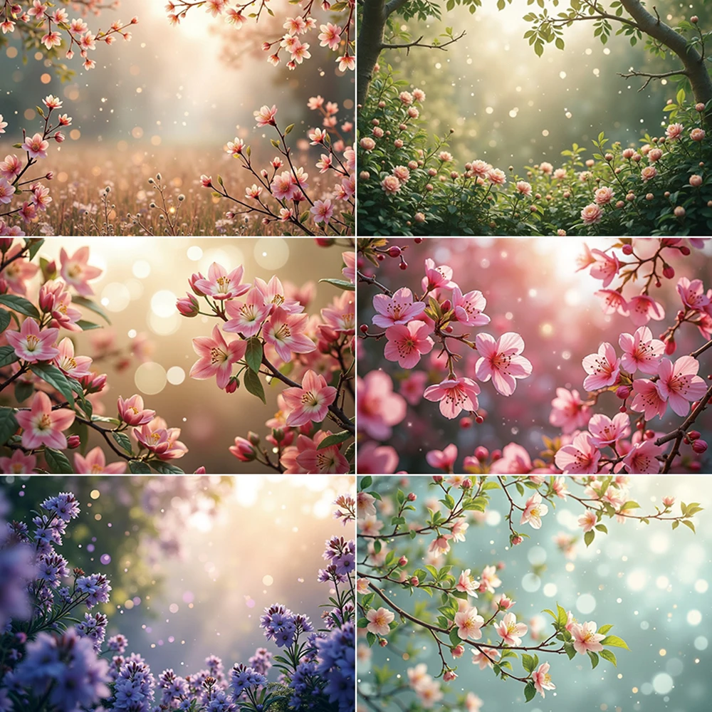 

MOON.QG Spring Enchanted Garden Party Background Flower Blossom Grass Field Bokeh Wall Backdrop Baby Photography Studio Props