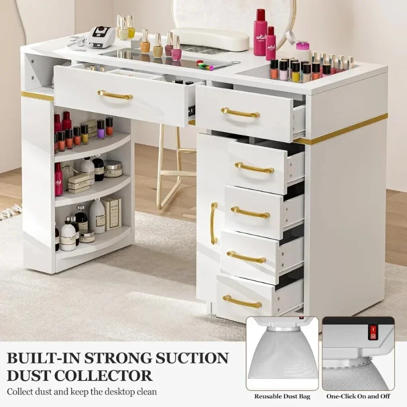 

Manicure Table Nail Station Nail Tech Chair Glass Top Acetone Resistant Onicecnica Desk Biurko Do Paznokci Manicurist Furniture