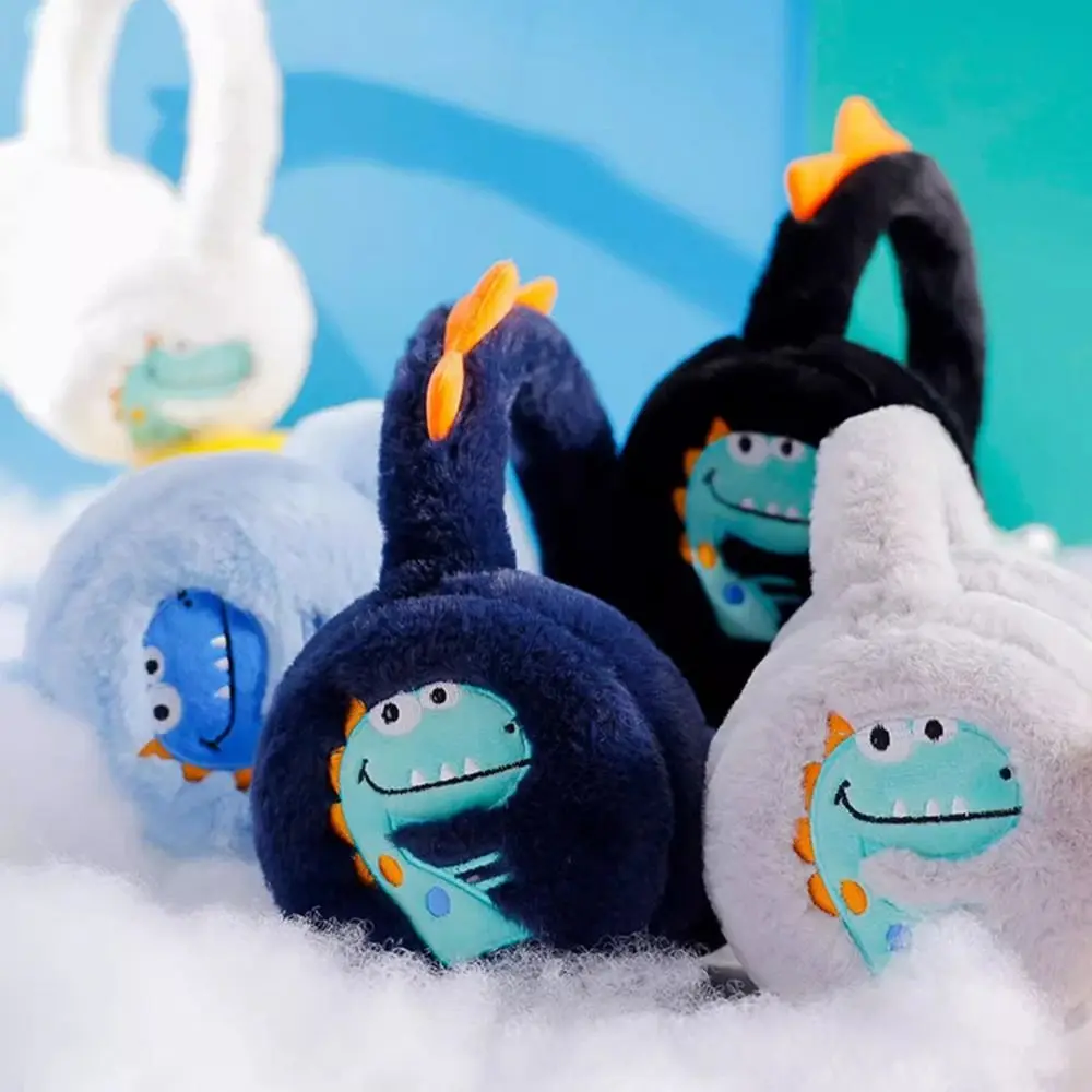 Plush Little Dinosaur Ear Warmer Cartoon Thickened Ear Cover Collapsible Winter Warm Ear Protection Earflap for Children’s Gifts