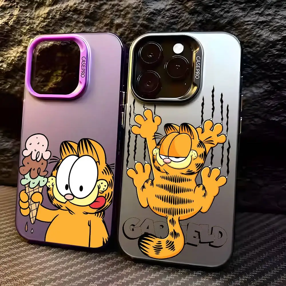 

Cute Cartoon G-garfield Cat Phone Case For iPhone 17 16 15 14 13 12 11 Pro Max Air multicolor Matte Laser Metallic Aurora Funda