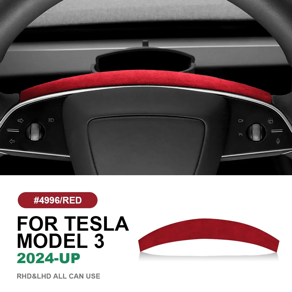 Italian Suede Suede for Tesla Model 3 Highland 2024-Up Steering Wheel Trim Cover Protect Sticker Interior Car Accessories