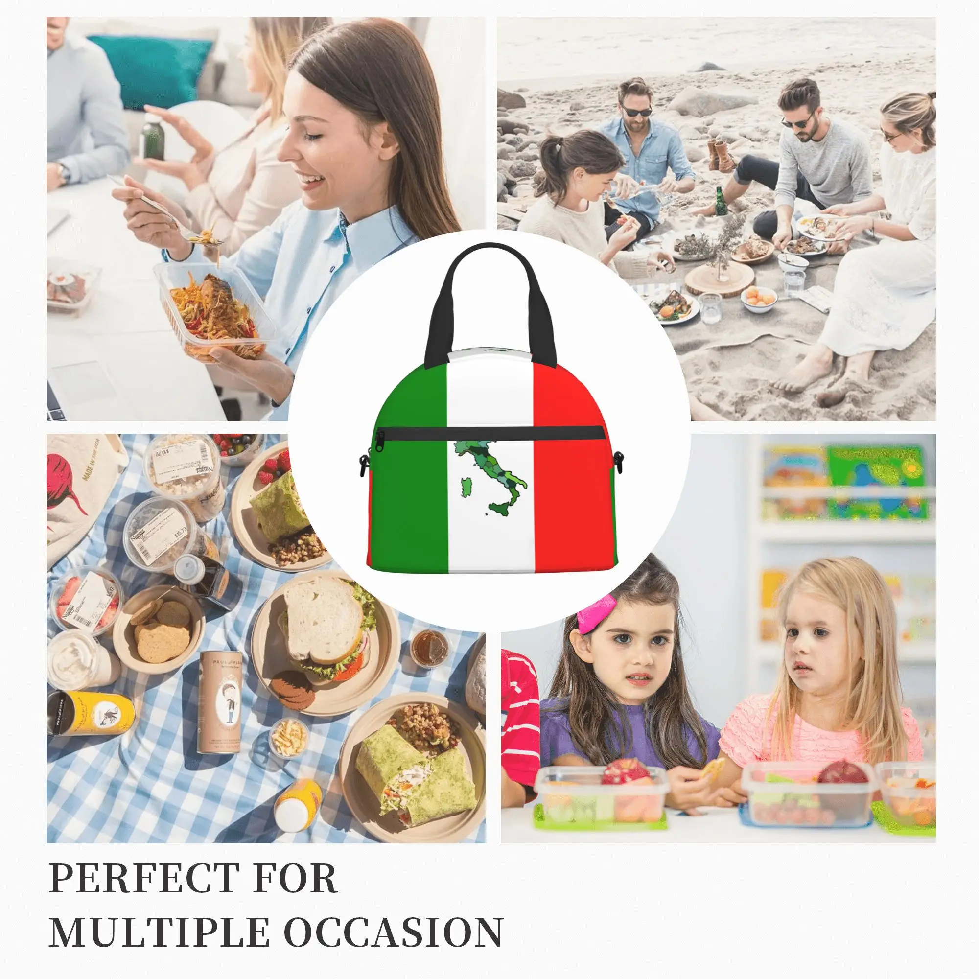 Borsa termica per il pranzo con motivo a bandiera Italia borsa portatile riutilizzabile Bento con scatola per il pranzo termica con cinturino